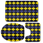Yellow Black And Blue Argyle Print 3 Piece Bath Mat Set