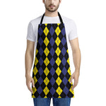 Yellow Black And Blue Argyle Print Apron