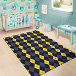Yellow Black And Blue Argyle Print Area Rug