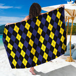 Yellow Black And Blue Argyle Print Beach Sarong Wrap
