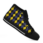 Yellow Black And Blue Argyle Print Black High Top Shoes