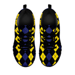 Yellow Black And Blue Argyle Print Black Sneakers