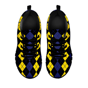 Yellow Black And Blue Argyle Print Black Sneakers