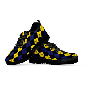 Yellow Black And Blue Argyle Print Black Sneakers