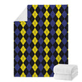 Yellow Black And Blue Argyle Print Blanket