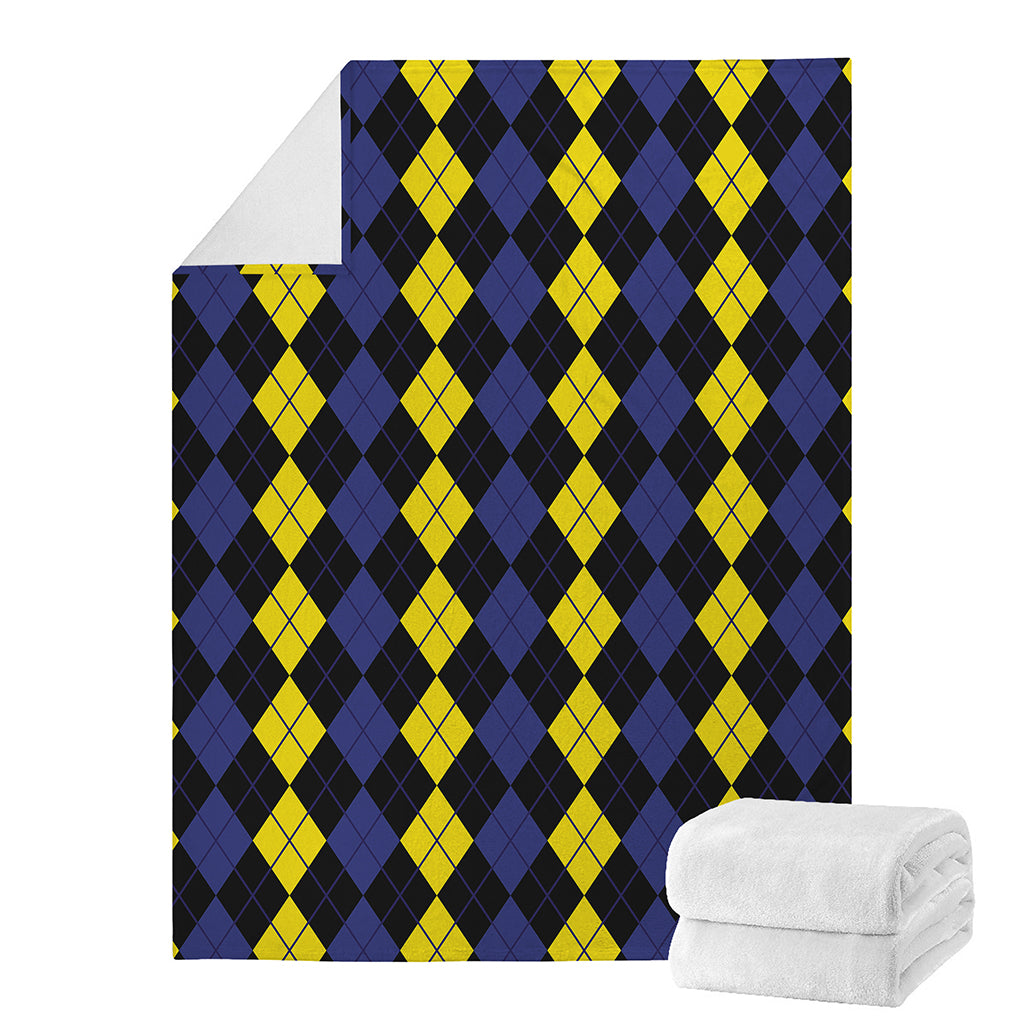Yellow Black And Blue Argyle Print Blanket