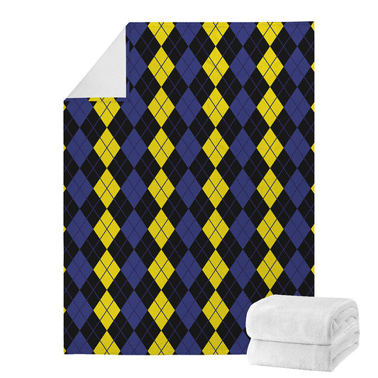 Yellow Black And Blue Argyle Print Blanket