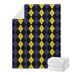 Yellow Black And Blue Argyle Print Blanket