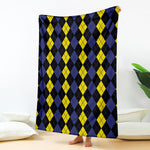 Yellow Black And Blue Argyle Print Blanket