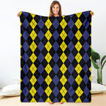 Yellow Black And Blue Argyle Print Blanket