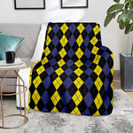 Yellow Black And Blue Argyle Print Blanket