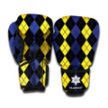 Yellow Black And Blue Argyle Print Boxing Gloves