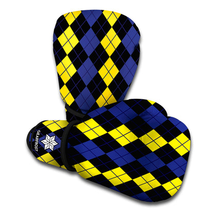 Yellow Black And Blue Argyle Print Boxing Gloves