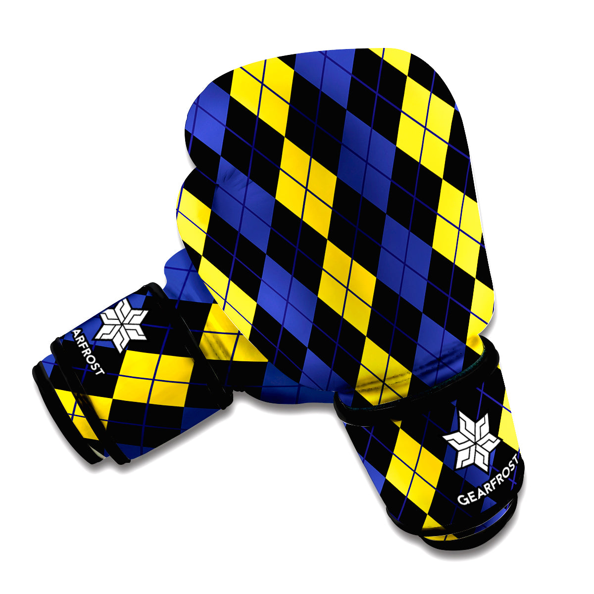 Yellow Black And Blue Argyle Print Boxing Gloves