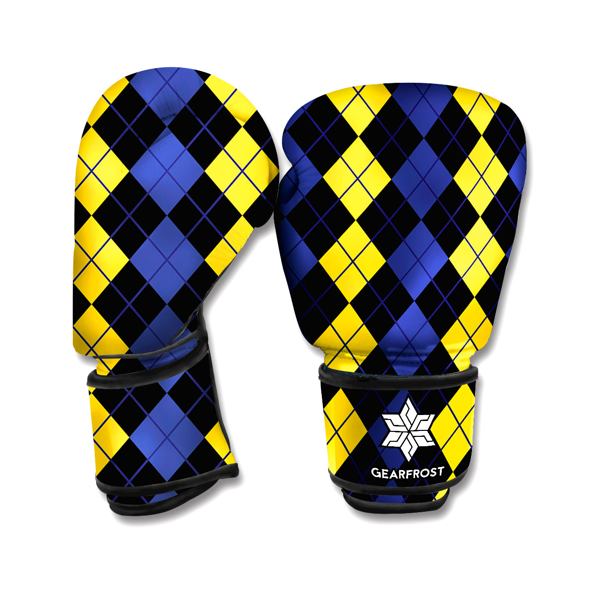 Yellow Black And Blue Argyle Print Boxing Gloves