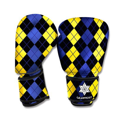 Yellow Black And Blue Argyle Print Boxing Gloves