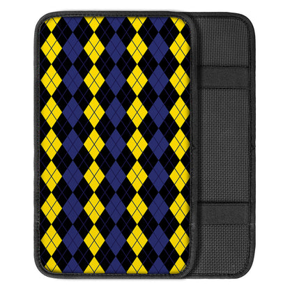 Yellow Black And Blue Argyle Print Car Center Console Cover