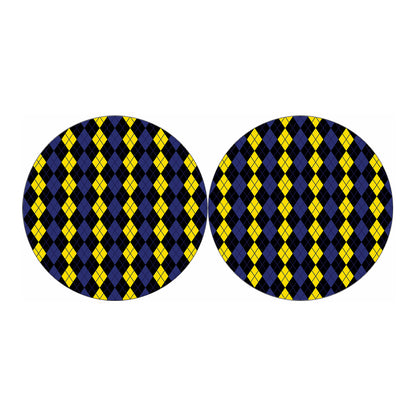Yellow Black And Blue Argyle Print Car Coasters