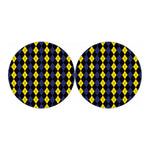 Yellow Black And Blue Argyle Print Car Coasters