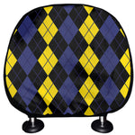 Yellow Black And Blue Argyle Print Car Headrest Covers