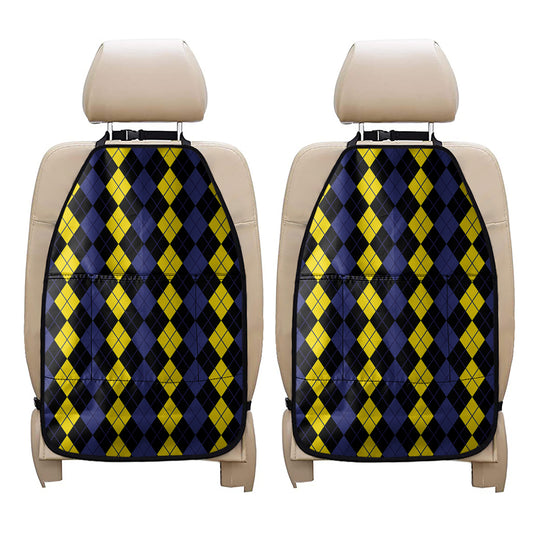 Yellow Black And Blue Argyle Print Car Seat Organizers
