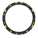 Yellow Black And Blue Argyle Print Car Steering Wheel Cover