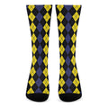Yellow Black And Blue Argyle Print Crew Socks