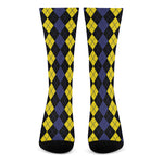 Yellow Black And Blue Argyle Print Crew Socks