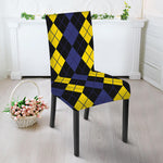 Yellow Black And Blue Argyle Print Dining Chair Slipcover