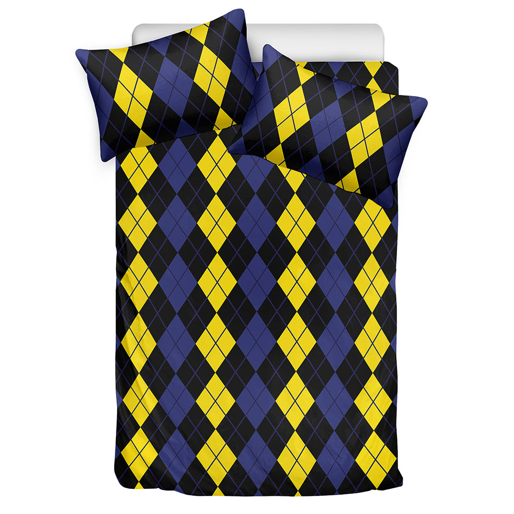 Yellow Black And Blue Argyle Print Duvet Cover Bedding Set