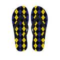 Yellow Black And Blue Argyle Print Flip Flops