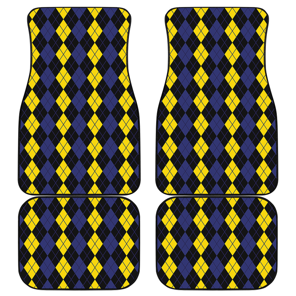 Yellow Black And Blue Argyle Print Front and Back Car Floor Mats