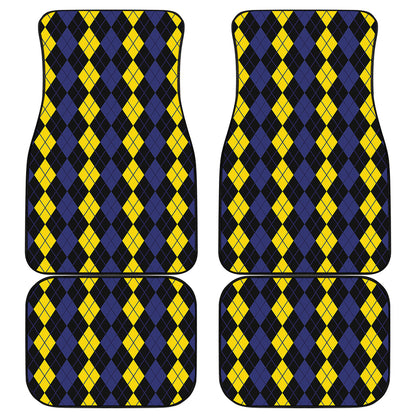 Yellow Black And Blue Argyle Print Front and Back Car Floor Mats