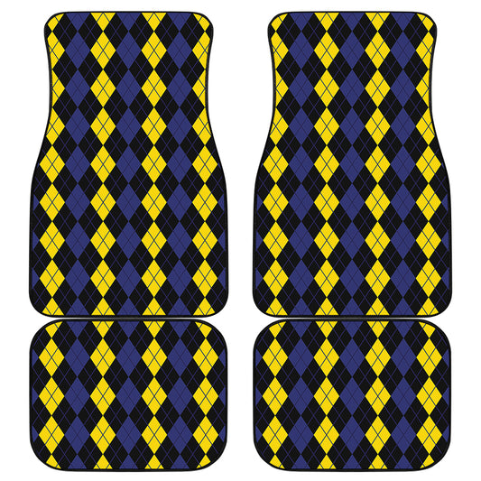 Yellow Black And Blue Argyle Print Front and Back Car Floor Mats