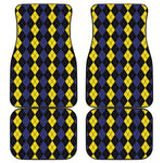 Yellow Black And Blue Argyle Print Front and Back Car Floor Mats