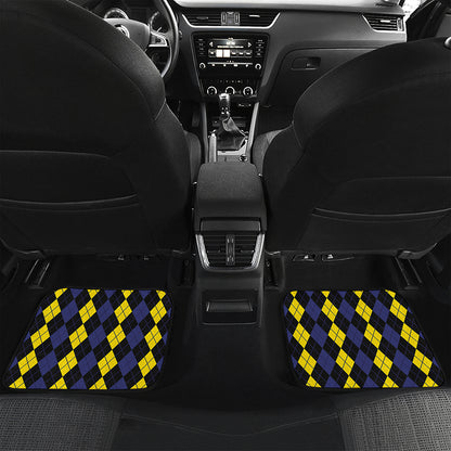 Yellow Black And Blue Argyle Print Front and Back Car Floor Mats
