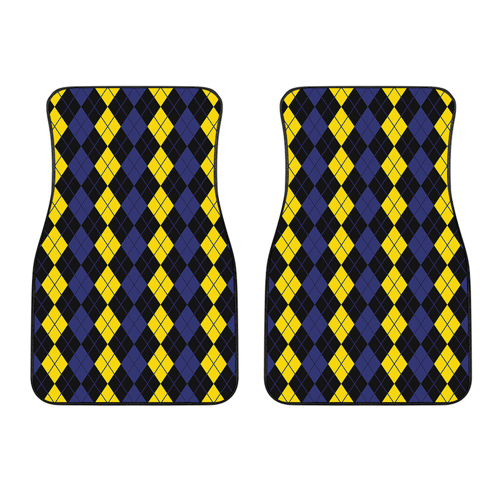 Yellow Black And Blue Argyle Print Front Car Floor Mats