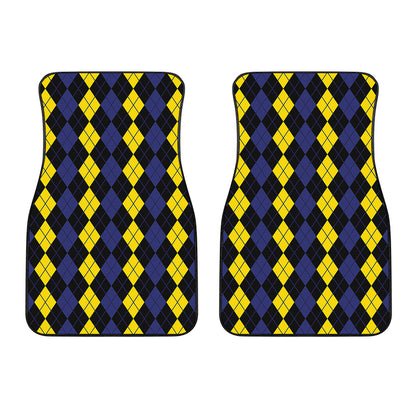 Yellow Black And Blue Argyle Print Front Car Floor Mats