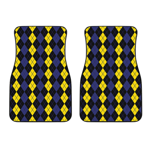 Yellow Black And Blue Argyle Print Front Car Floor Mats