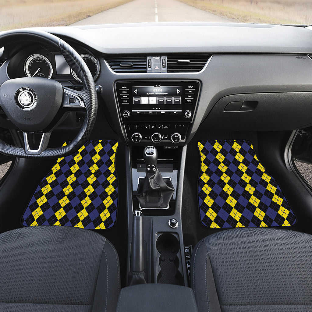 Yellow Black And Blue Argyle Print Front Car Floor Mats