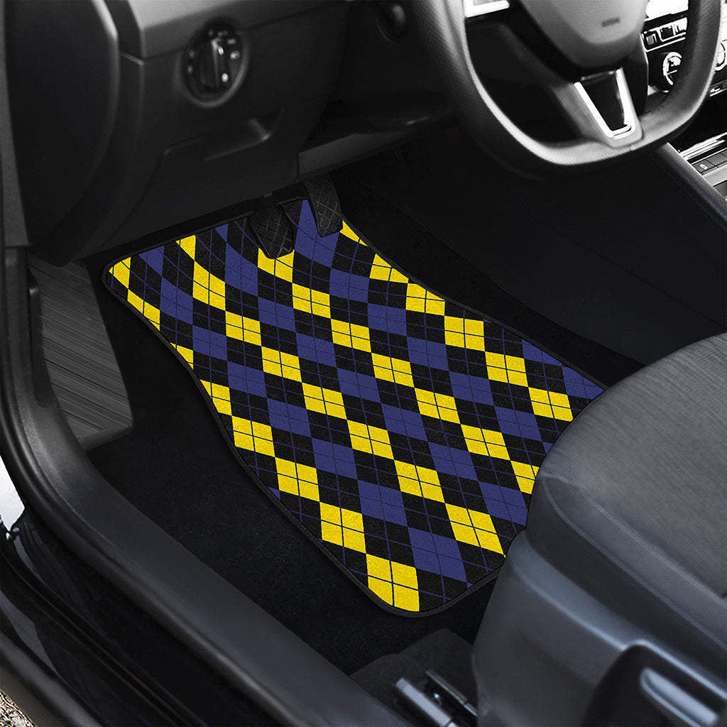 Yellow Black And Blue Argyle Print Front Car Floor Mats