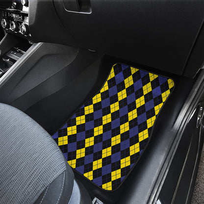 Yellow Black And Blue Argyle Print Front Car Floor Mats