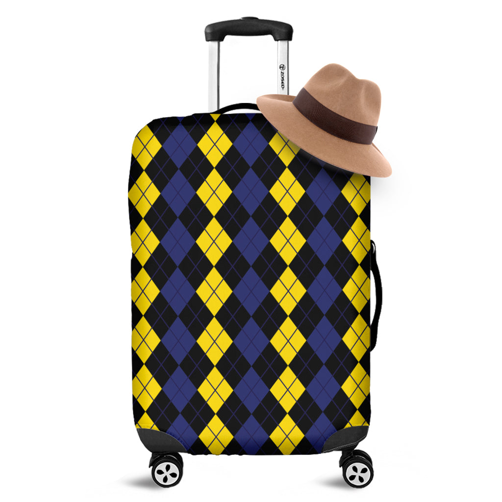 Yellow Black And Blue Argyle Print Luggage Cover