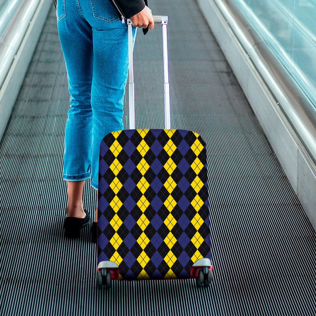 Yellow Black And Blue Argyle Print Luggage Cover