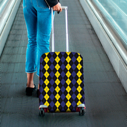 Yellow Black And Blue Argyle Print Luggage Cover