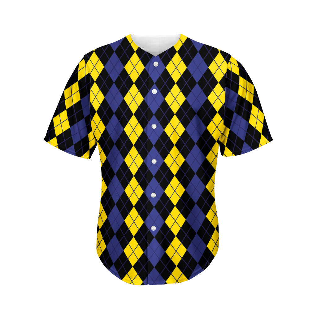 Yellow Black And Blue Argyle Print Men's Baseball Jersey