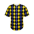 Yellow Black And Blue Argyle Print Men's Baseball Jersey