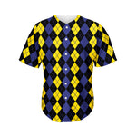 Yellow Black And Blue Argyle Print Men's Baseball Jersey