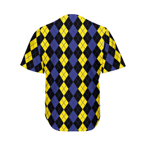 Yellow Black And Blue Argyle Print Men's Baseball Jersey