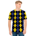 Yellow Black And Blue Argyle Print Men's T-Shirt